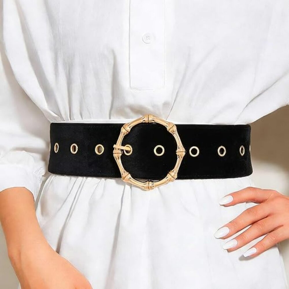 Suede Belt Black Leather Chunky Gold Belt Fashion Thick Classy Luxury Statement
